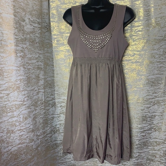 Planet Gold brown/khaki Studded Sheath Dress Size L - Picture 2 of 11